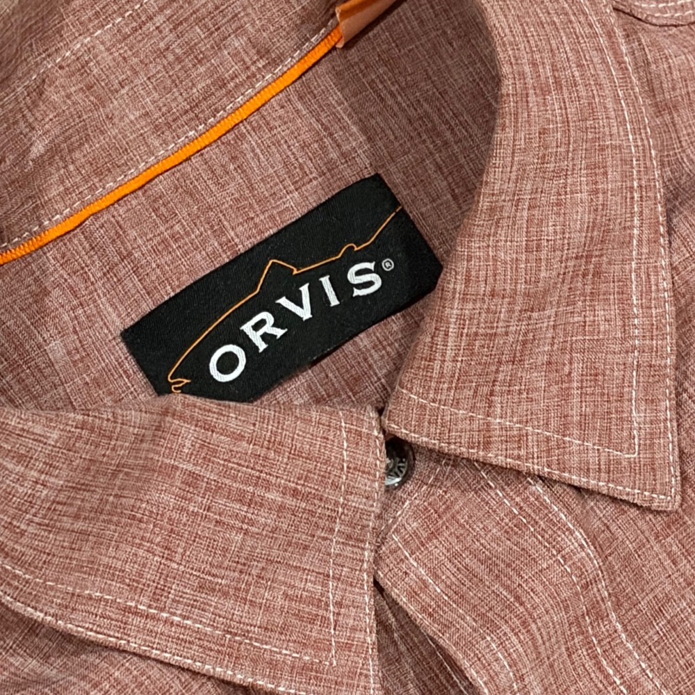 Orvis Mens Large Long Sleeve Button Down Shirt Brick Red Heather Utility Fishing